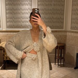 Cozy Beige Knit Cardigan and Skirt Set